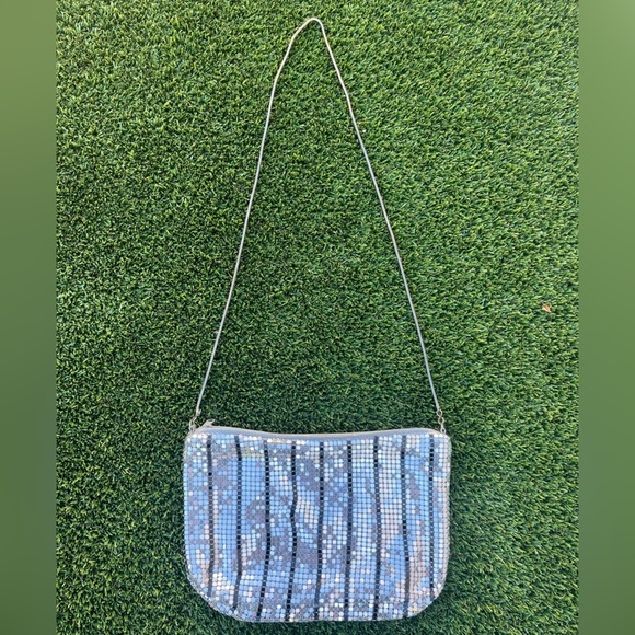 Handbags - Metal Mesh Silver and Black Shoulder Bag